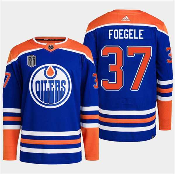 Mens Edmonton Oilers #37 Warren Foegele Royal 2024 Stanley Cup Final Patch Stitched Jersey Dzhi->edmonton oilers->NHL Jersey